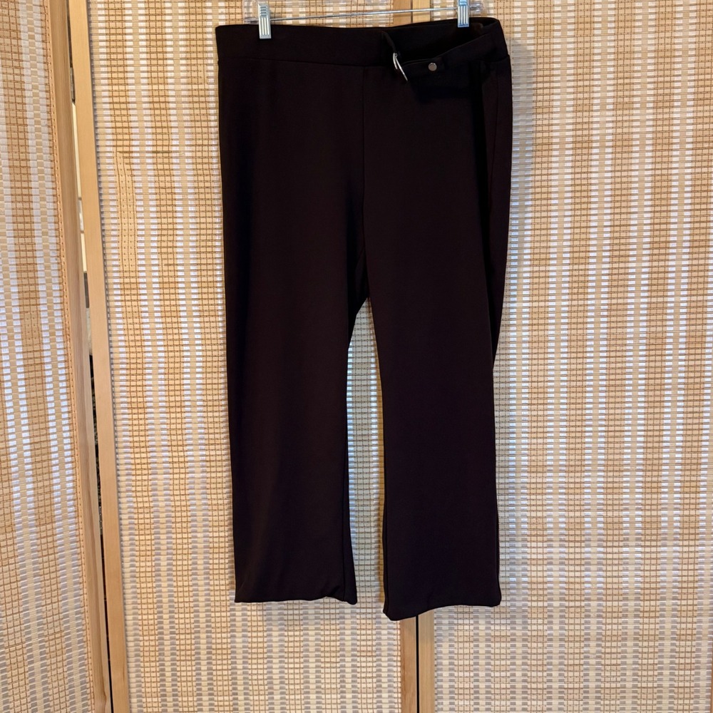 Retrology Womens XL Brown Wide‎ Leg Buckle Detail Pull On Stretch Trousers Pants